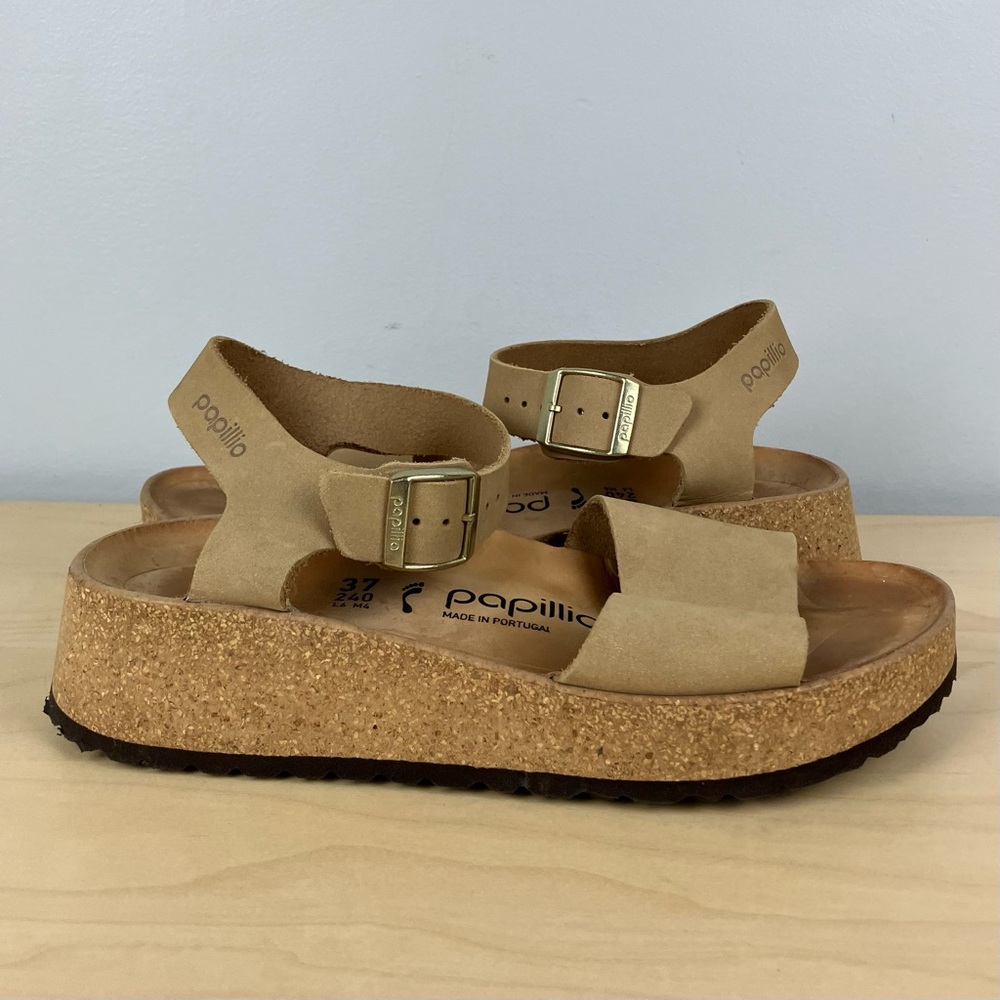Birkenstock Papillio Women’s Size 37 / 6.0 Glenda Light Tan Leather Sandals - Picture 3 of 12